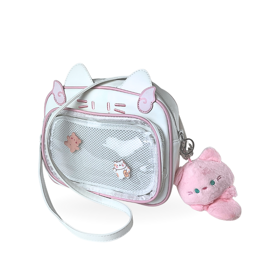 Mochila Bolso Kawaii Gatito con Llavero Rosa y Pins
