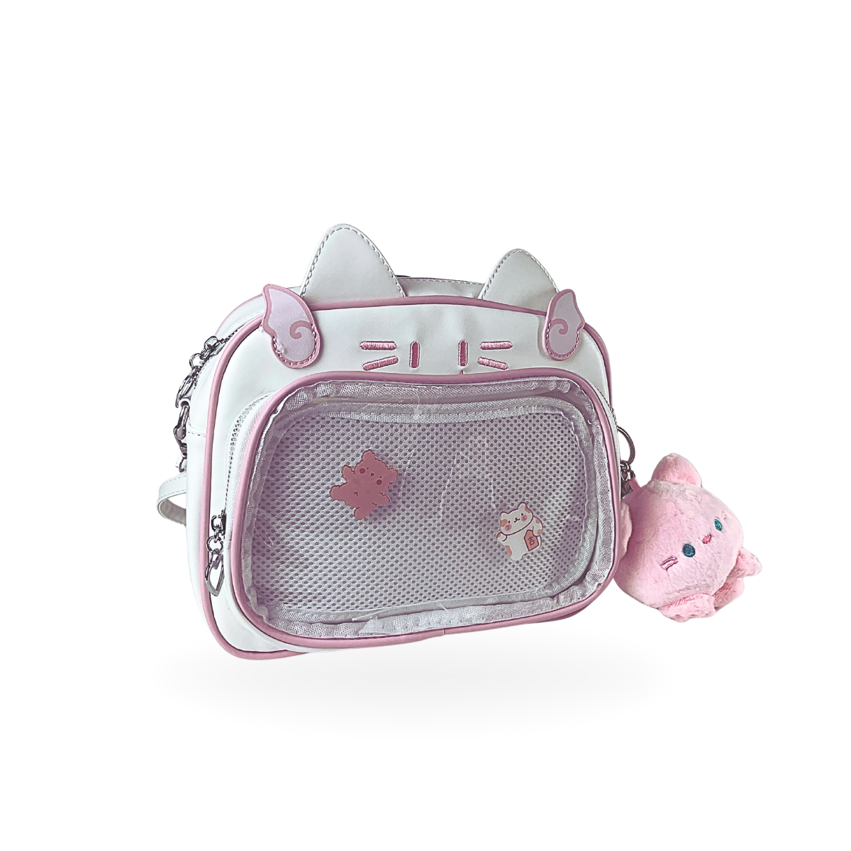 Mochila Bolso Kawaii Gatito con Llavero Rosa y Pins