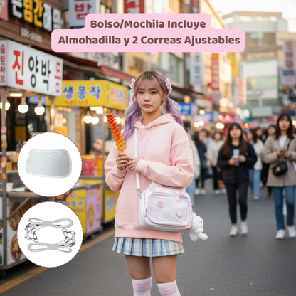 Mochila Bolso Kawaii Gatito con Llavero Blanco y Pins