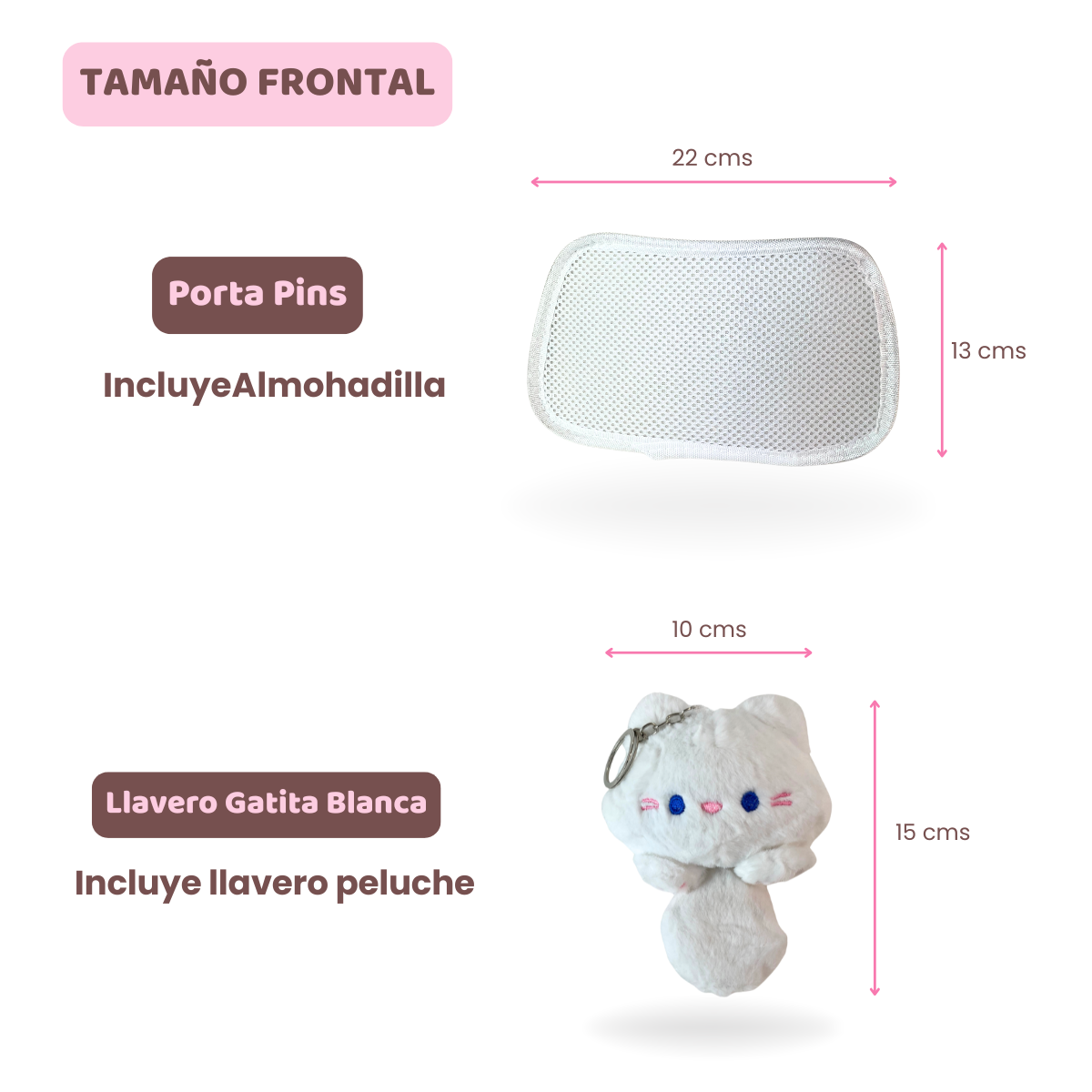 Mochila Bolso Kawaii Gatito con Llavero Blanco y Pins