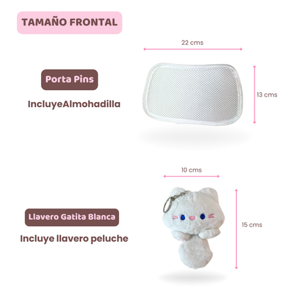 Mochila Bolso Kawaii Gatito con Llavero Blanco y Pins