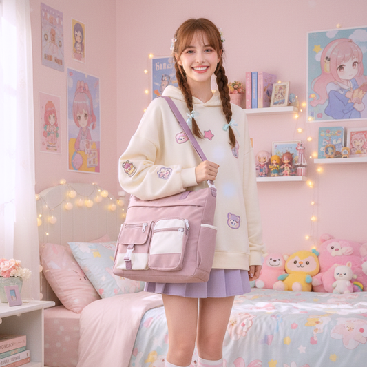 💜 Bolso Tote Hombro Cruzado Lila y Blanco🤍✨