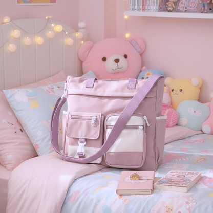 💜 Bolso Tote Hombro Cruzado Lila y Blanco🤍✨