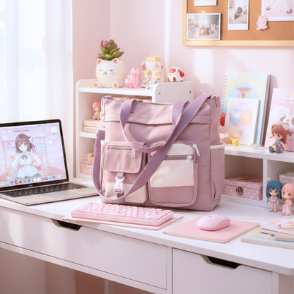 💜 Bolso Tote Hombro Cruzado Lila y Blanco🤍✨
