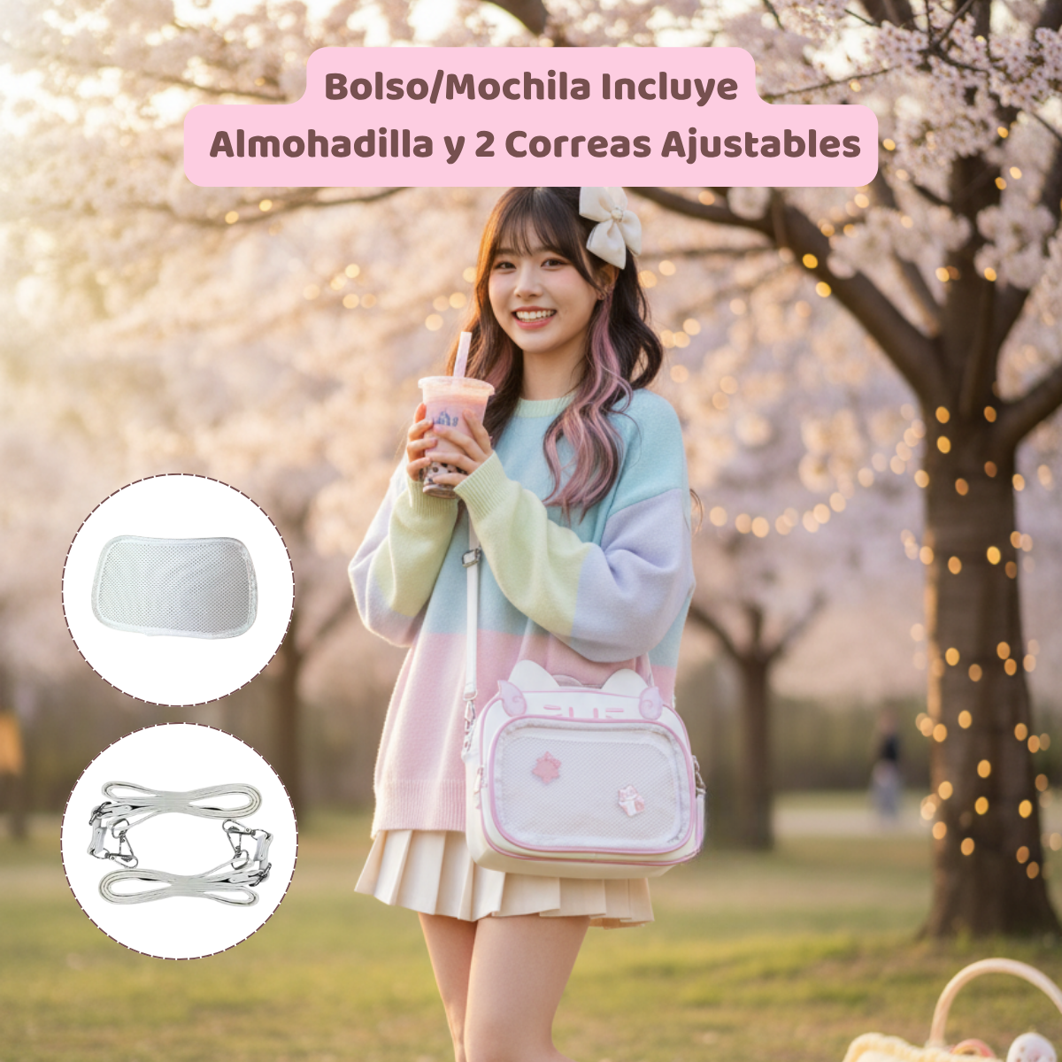 Mochila Bolso Kawaii Blanca