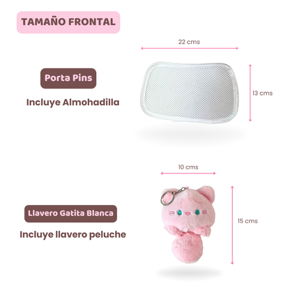 Mochila Bolso Kawaii Gatito con Llavero Rosa y Pins