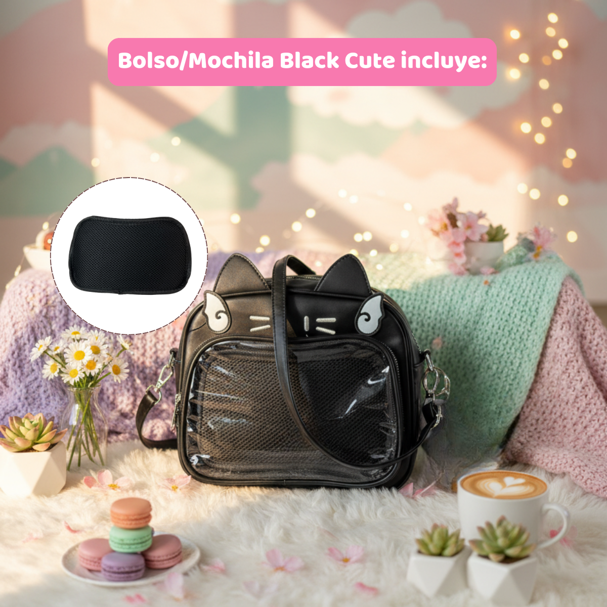 Mochila Bolso Kawaii Negra