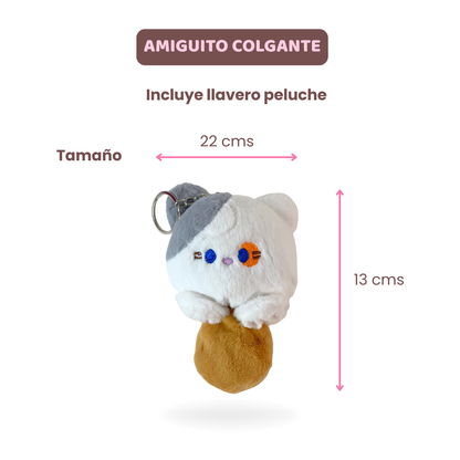 Mochila Bolso Kawaii Gatito con Llavero Blanco-Gris y Pins