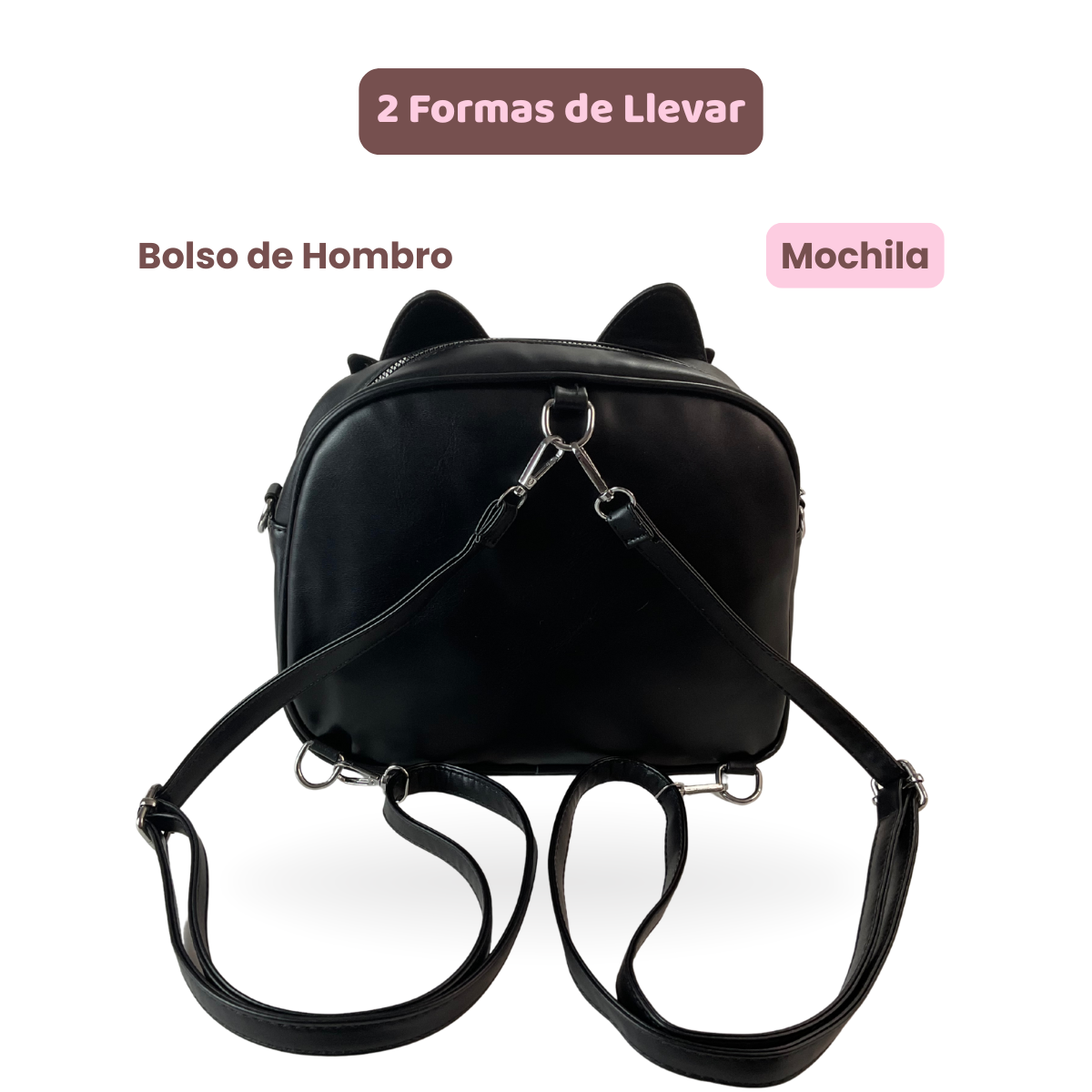 Mochila Bolso Kawaii Gatito con Llavero Blanco-Gris y Pins
