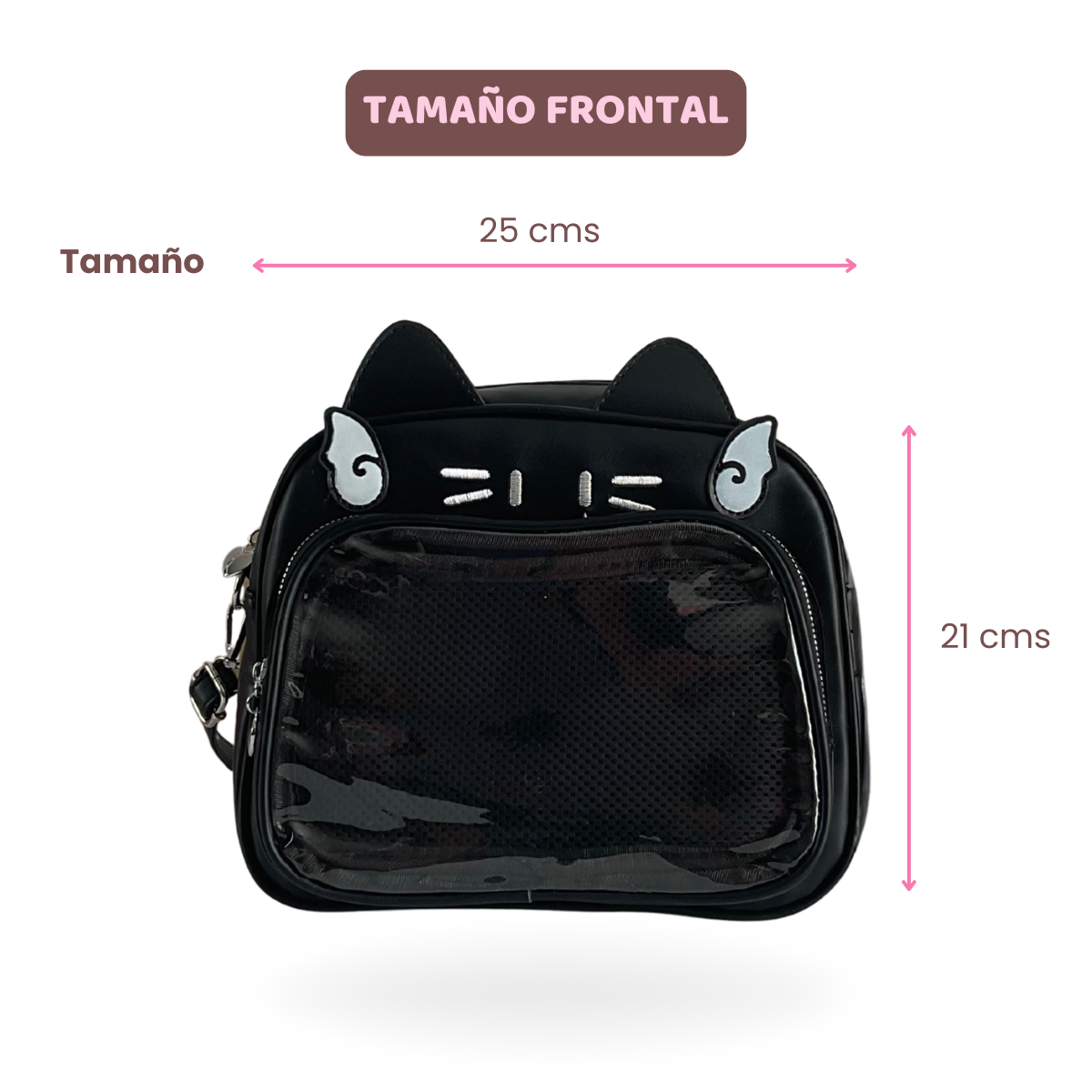 Mochila Bolso Kawaii Gatito con Llavero Blanco-Gris y Pins